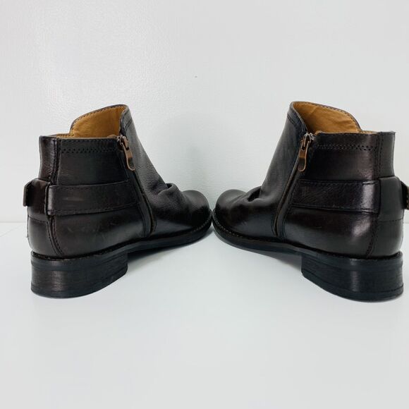 BUSSOLA Brown Leather Booties Sz 38 Boots Buckle Heel Slouch Cowboy Moto Nice! - Picture 5 of 8